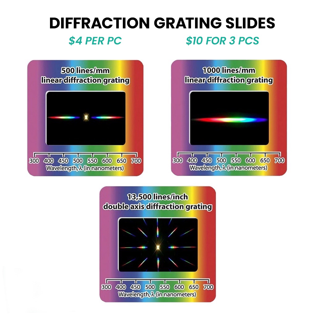 Diffraction Grating Slides 500/1000/13500 Lines, Hobbies & Toys, Stationery & Craft, Craft