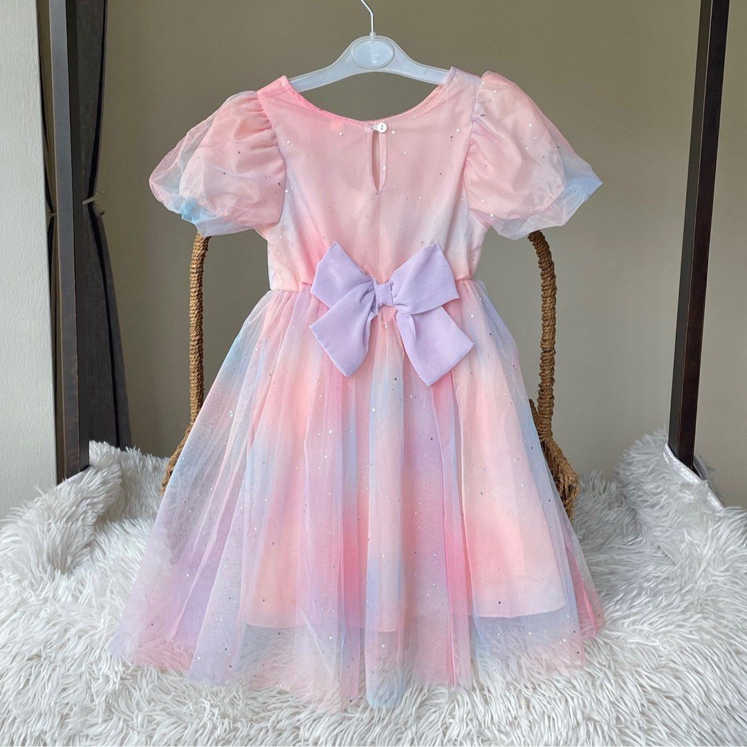 helen z Girl s Rainbow Dress Puff Sleeve Mesh Dress Princess