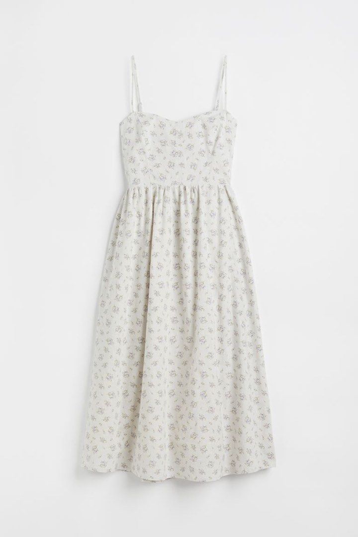 H&M floral linen dress pastel purple cream dress, Women's Fashion, Dresses  & Sets, Dresses on Carousell
