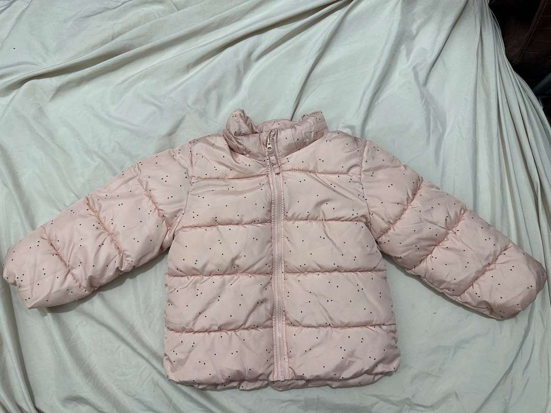 H&M Light pink puffer jacket, Babies & Kids, Babies & Kids Fashion on
