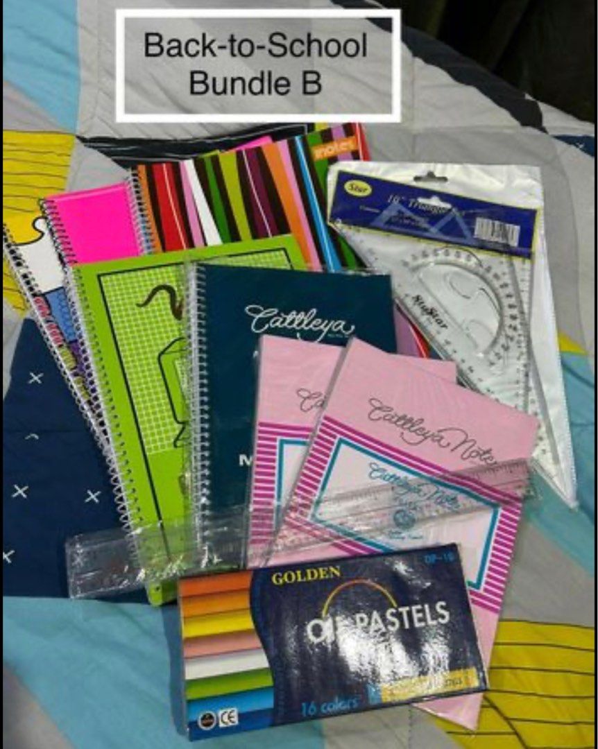 HS Bundle Package (Sets) (Category: Stationery & School Supplies) located in Manila. Submitted by cozzyessentialshopph (Listing ID 1249717906, Image 1). Description: HS Bundle Package Back-to-School Bundle A P399 Inclusions: 6 pcs #2 Mongol pencils 1 set ballpen (red/black/blue) 1 Cattleya math notebook 152mmx216mm (6x8.5) 100sheets 1 Vanda Math notebook 100 sheets 3 advance notebook 200mmx250mm (80LVS) 1 Cattleya Note refill (5pcs) 1 transparent