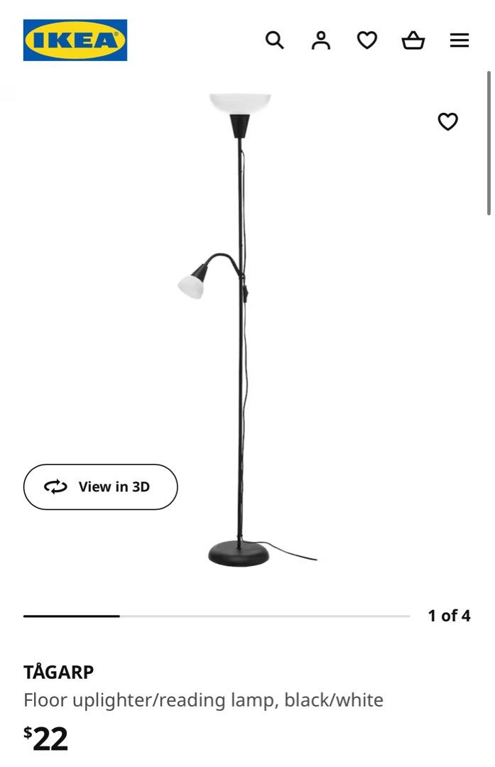 Ikea TÅGARP White Floor uplighter/reading lamp, Furniture & Home Living