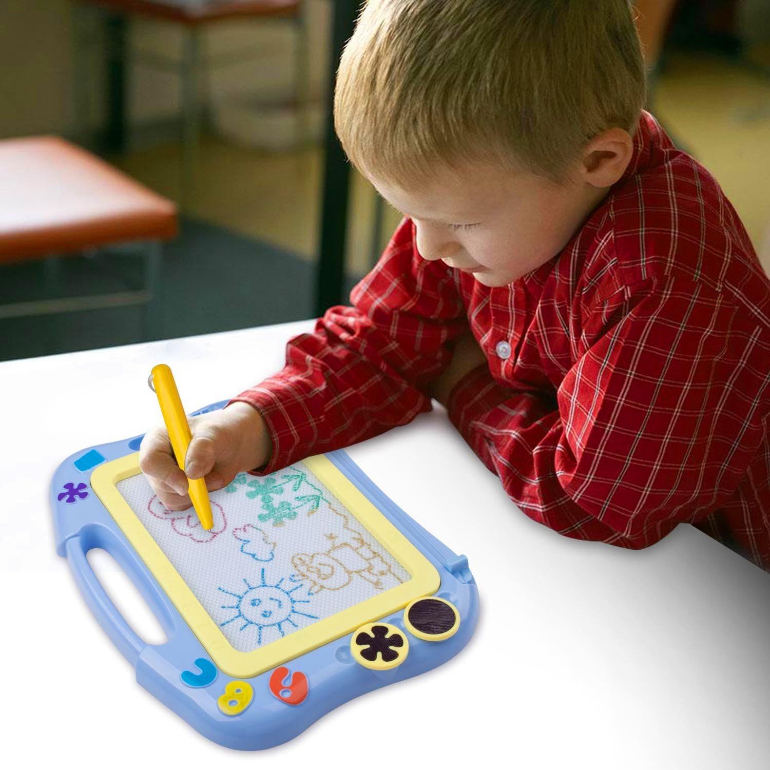 ikidsislands IKS85B Travel Size Magnetic Drawing Board for Toddlers Color Magna Erasable Doodle Pad for Kids Mess Free Write and Learn Creative Educational Toys for Toddler Boys Blue Blue Hobbies Toys