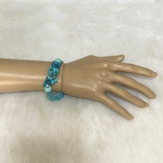 Japan Vintage Blue Turquoise Beads Rhinestones Multi Strand Bracelet