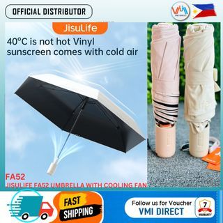 JISULIFE FA52 2500mAh Umbrella With Cooling Fan Aesthetic Color with Built-in Fan Light Weight ( Available in Brown & Pink ) - VMI Direct