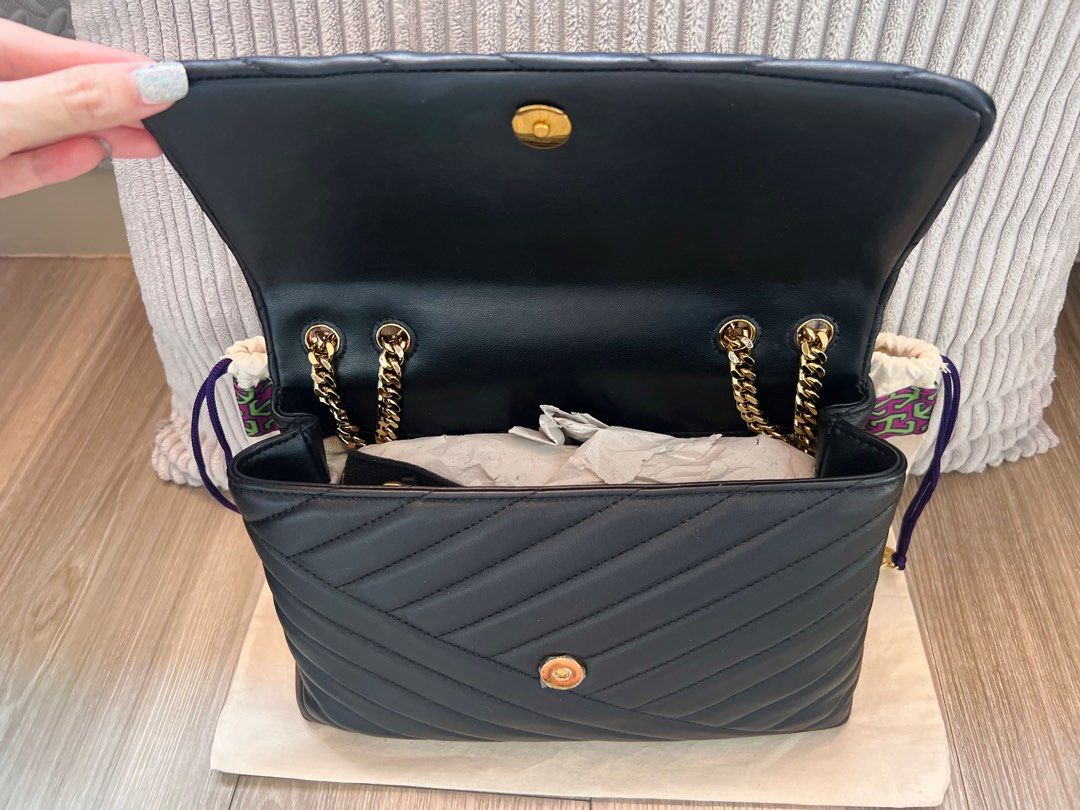Large  Tory Burch Kira Chevron Convertible Shoulder Bag Black Leather,  Women's Fashion, Bags & Wallets, Shoulder Bags on Carousell