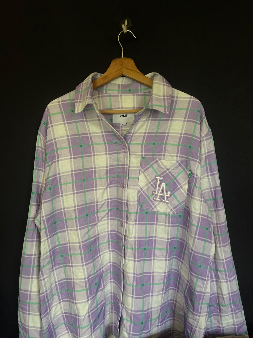 Los Angeles Dodgers Large Check Flannel Button-Up Long Sleeve