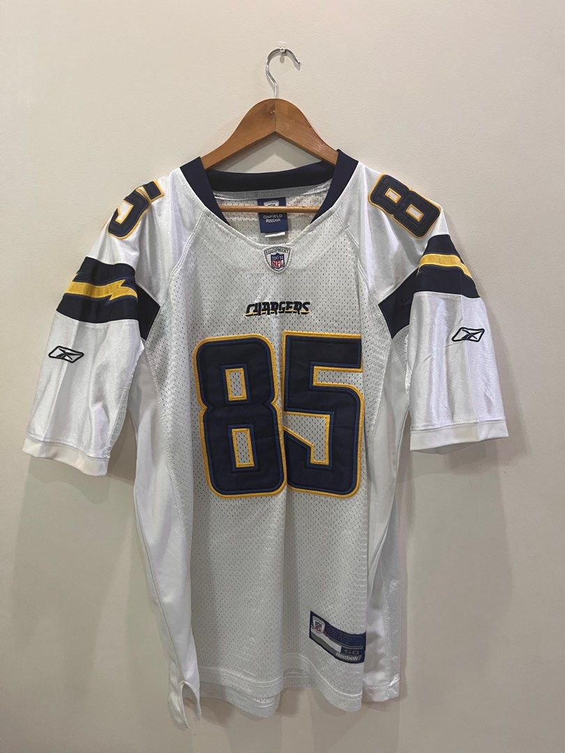 Buy the Reebok NFL Men White Chargers Football Jersey #85 Gates sz