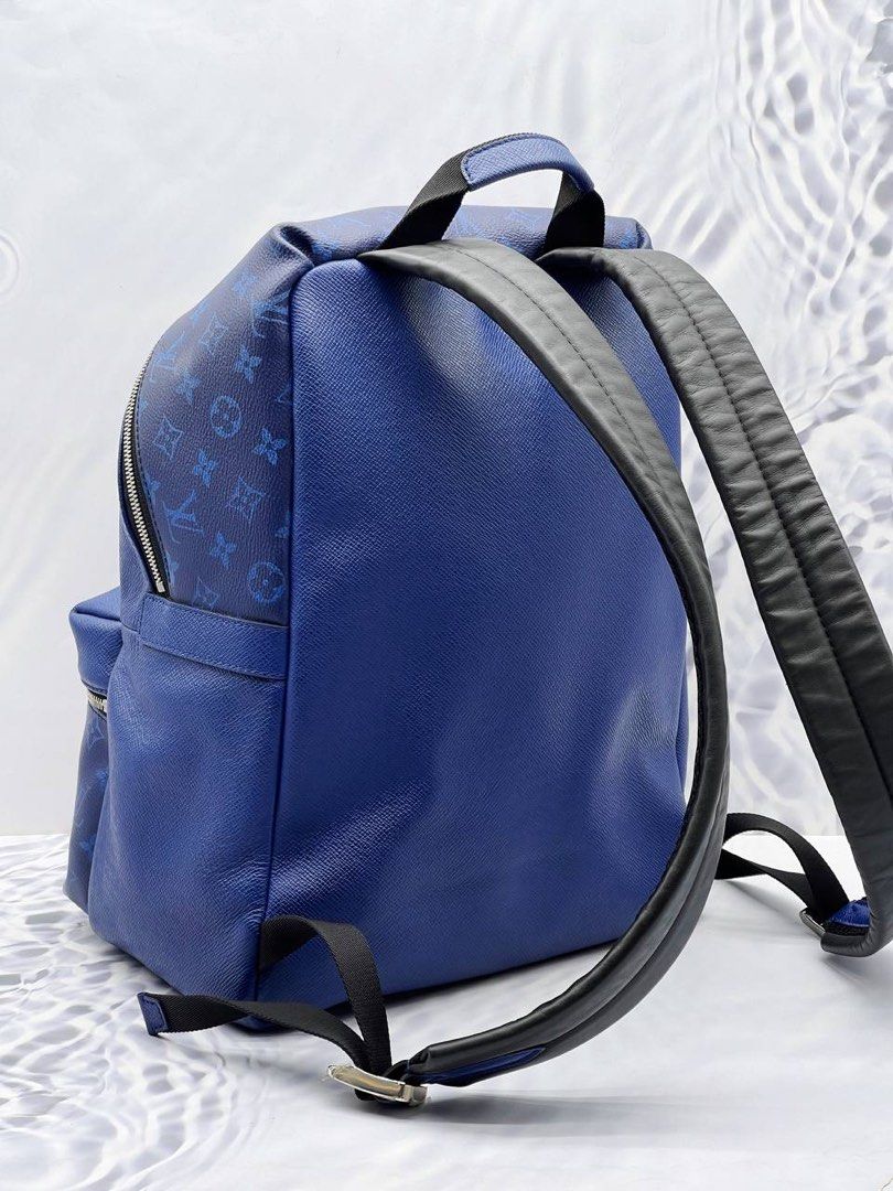 LOUIS VUITTON Discovery Taiga Monogram Leather Backpack Blue