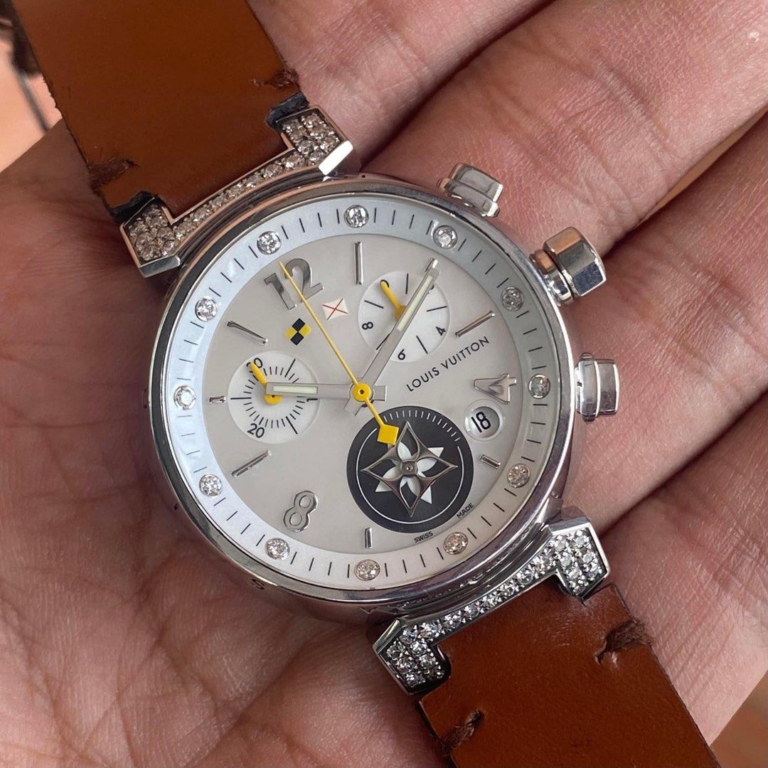 Louis Vuitton Stainless Steel and Diamond Tambour Lovely Cup Chronograph Quartz Watch