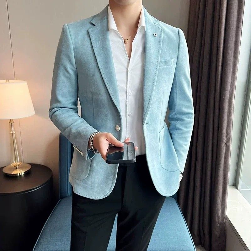 Light blue velvet blazer mens sale