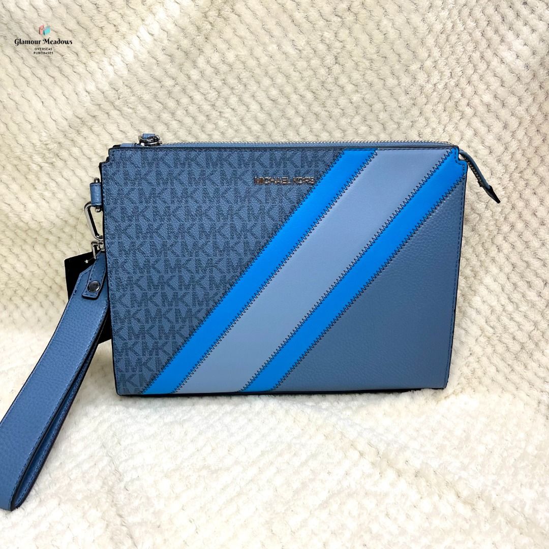 ✨Michael Kors Cooper Logo Stripe and Faux Leather Wristlet