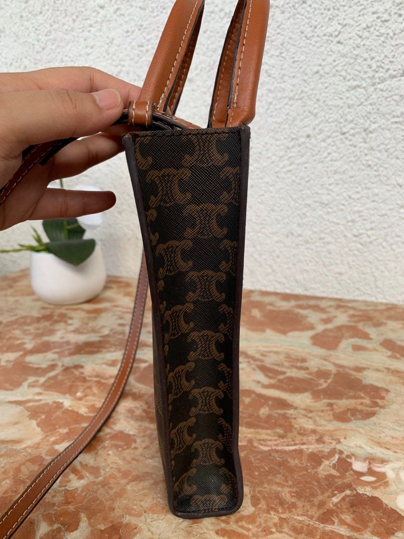 mini vertical cabas 17 black triomphe canvas tan calfskin main image 1