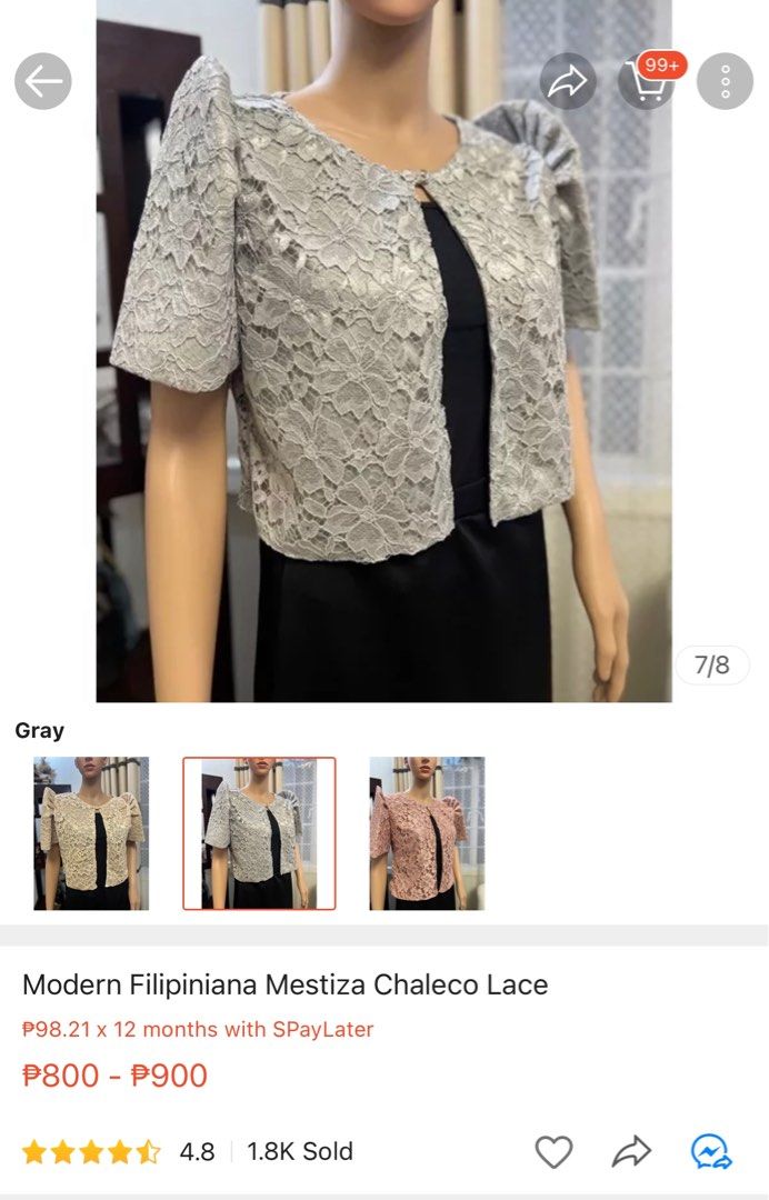 Modern Filipiniana Chaleco (Category: Coats, Jackets and Outerwear) located in Pasig City. Submitted by stuffrightnow (Listing ID 1249789192, Image 3). Description: Modern Filipiniana Chaleco Lace Color: Gray 3XL Never worn RFS: Too big for me; Bought another Filipiniana outfit Location: Cainta.