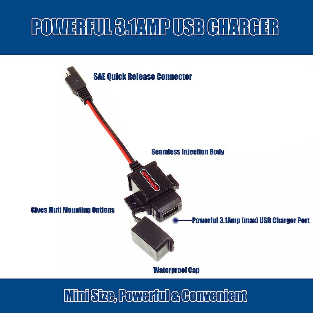 MOTOPOWER MP0609 3.1Amp Motorcycle USB Port SAE to USB Adapter ...