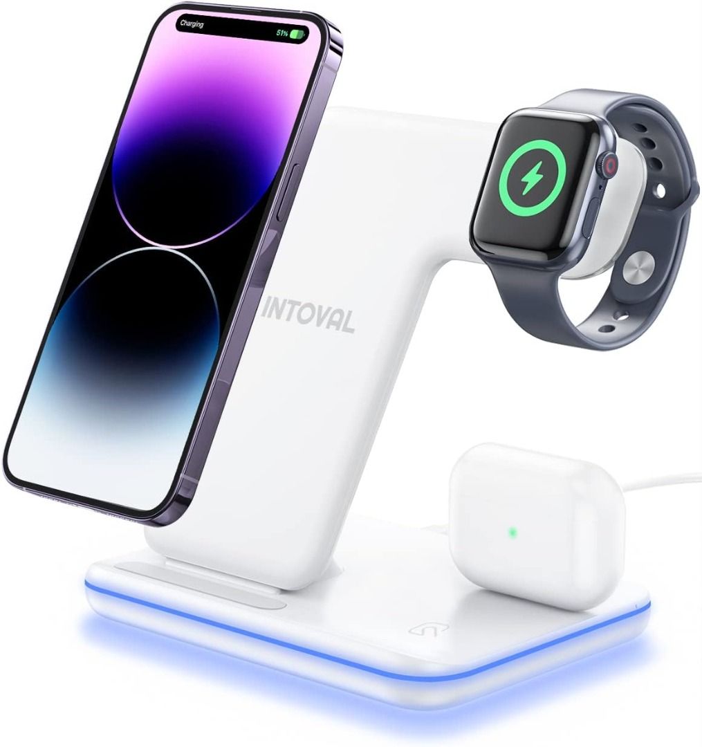 Wireless Charging Stand with Nightlight,4 in Wireless Charger Dock Station for iPhone 14 Pro Max 14 Pro 14 Plus 13 12 11 X Series, Apple Watch Ult