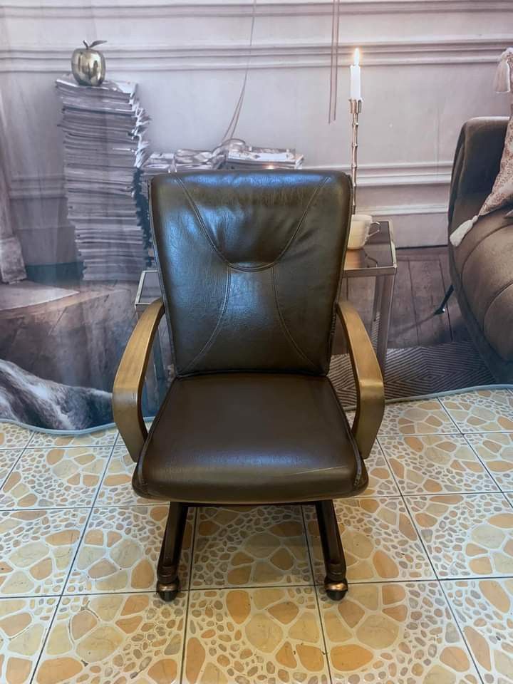 Office chair Leather and wood frame With small hole Japan, Furniture