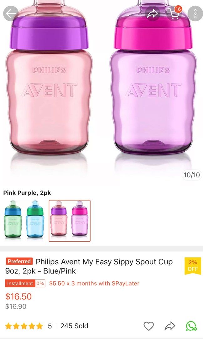 Philips Avent My Easy Sippy Spout Cup 9oz, 2pk - Pink, Babies & Kids,  Nursing & Feeding, Weaning & Toddler Feeding on Carousell