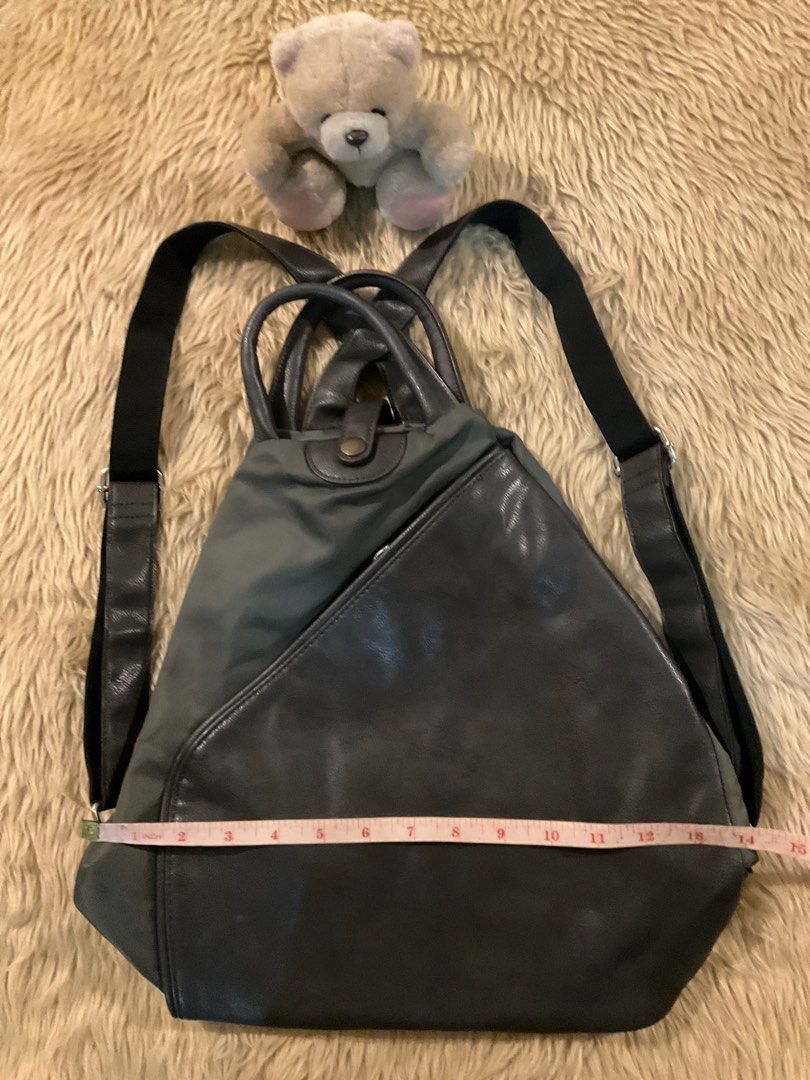 Piemonte Lusso Gray Nylon with Dark Gray Leather Backpack Women s