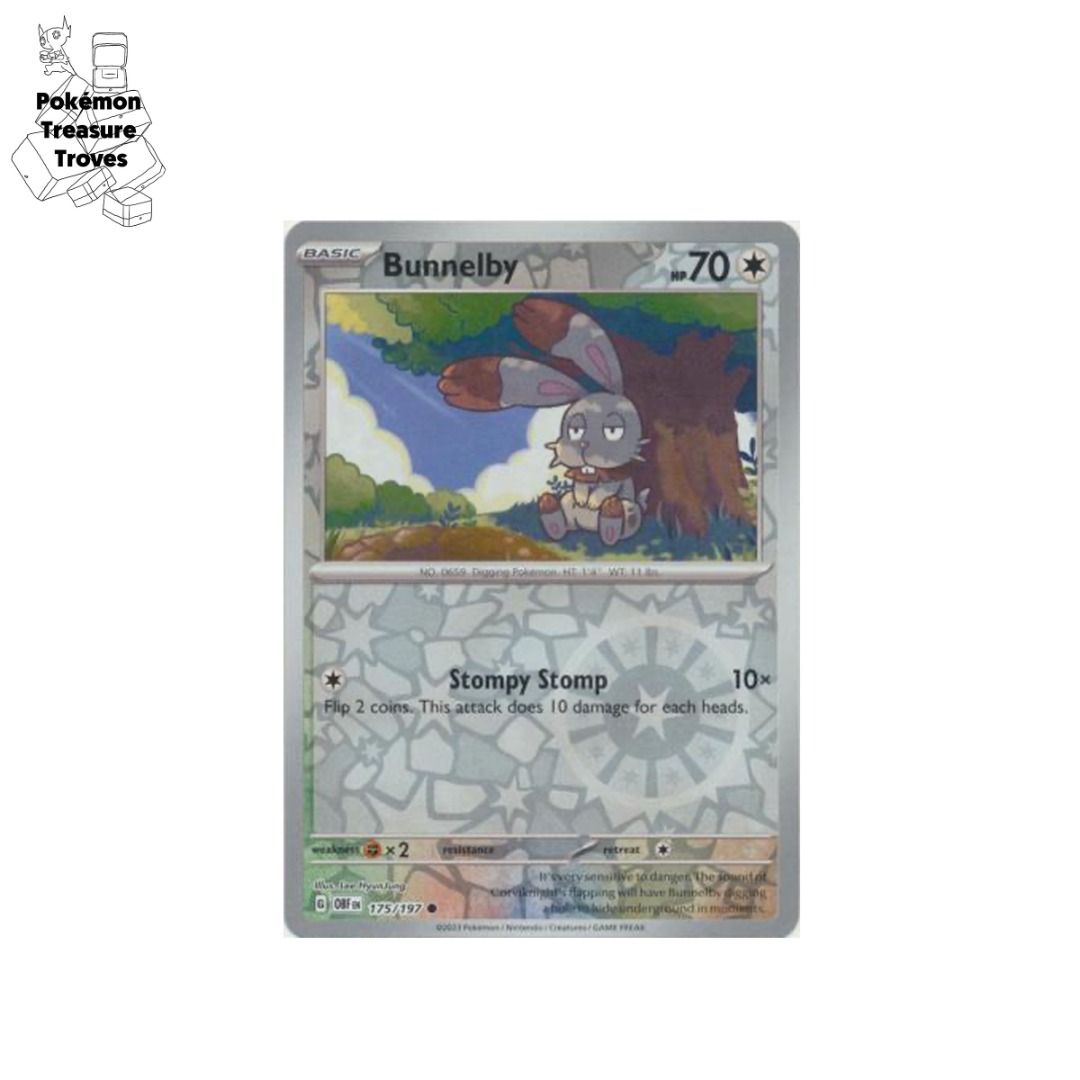 Pokemon Obsidian Flames Bunnelby Reverse Holo Card $0.50, Hobbies & Toys,  Toys & Games on Carousell