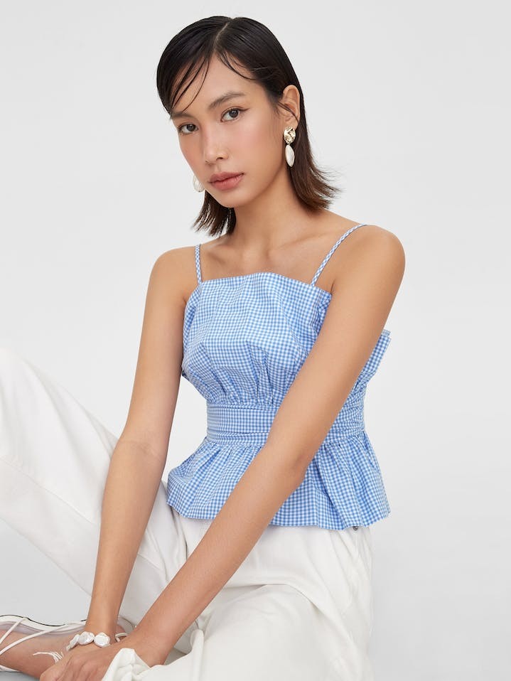 Janesuda x Pomelo Sustainable Lace Accent Denim Halter Top - Blue