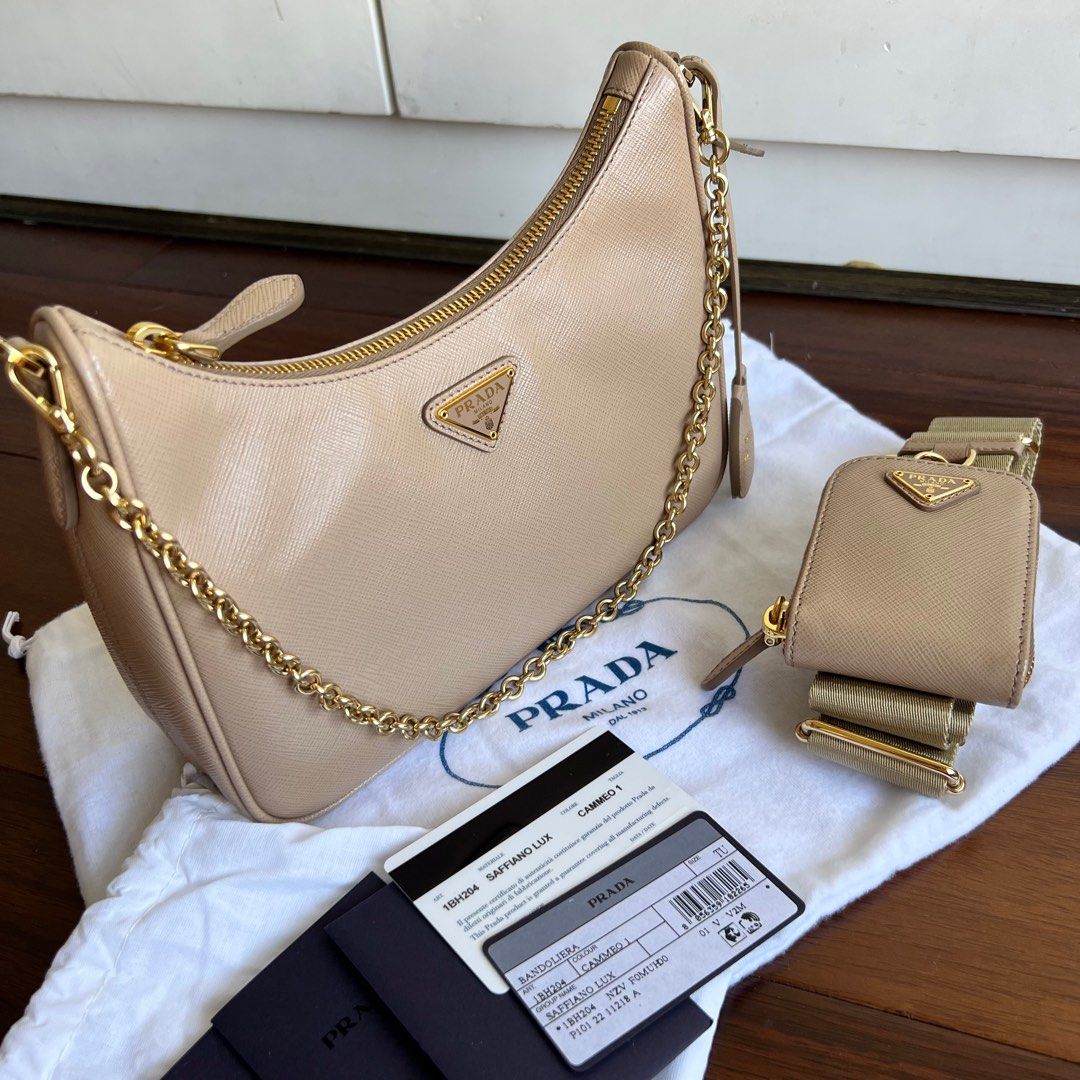 Prada 1BH204 Re-edition 2005 Multi Pochette Saffiano Leather Beige, Luxury,  Bags & Wallets on Carousell