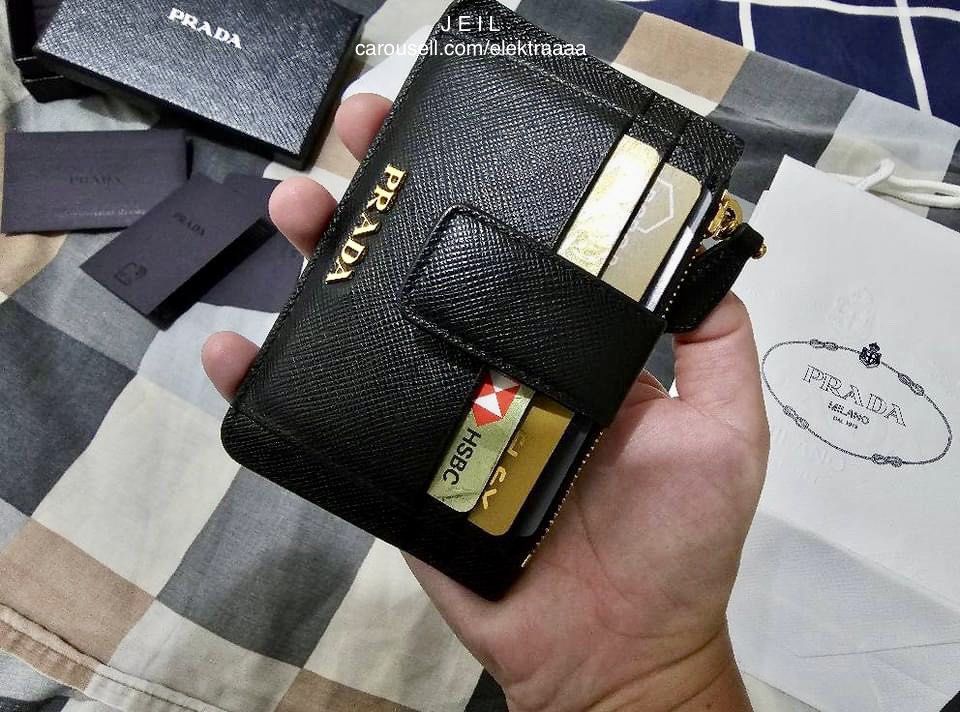 Prada Black Saffiano leather credit card holder