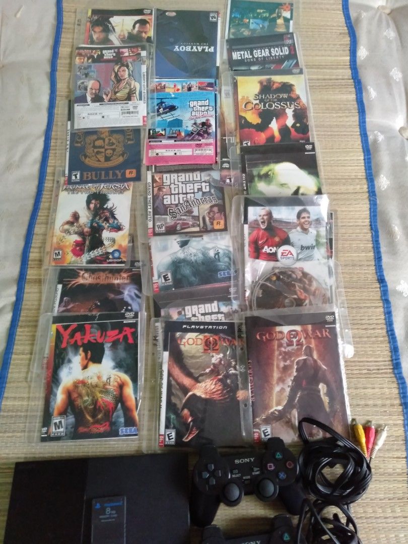 PS2 SONY PLAYSTATION 2 ORIGINAL SLIM SET FREE 10 20 GAMES MEMORY CARD 2 WIRELESS CONTROLLERS