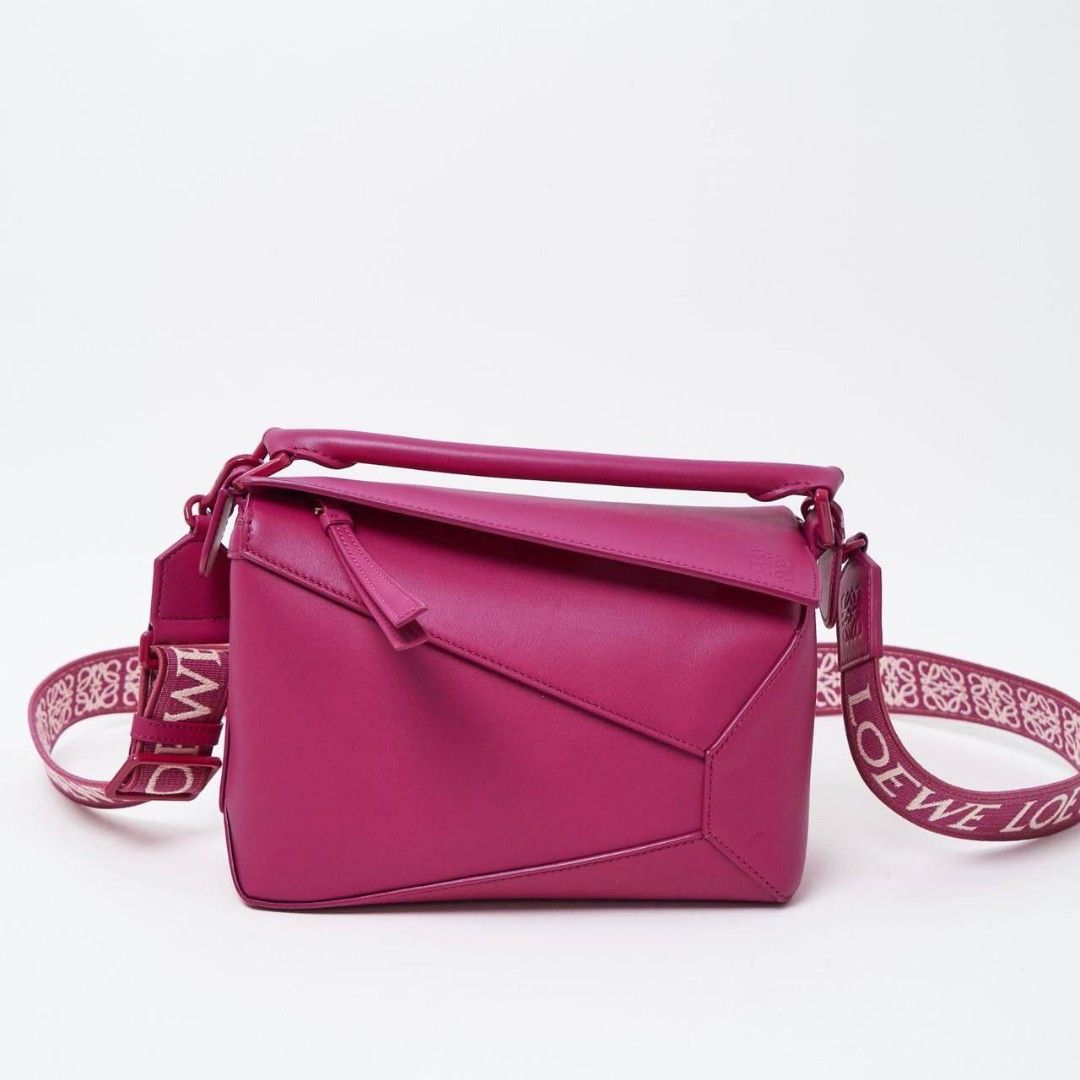 LOEWE Puzzle Edge Bag In Satin Calfskin Small Ruby Red Glaze