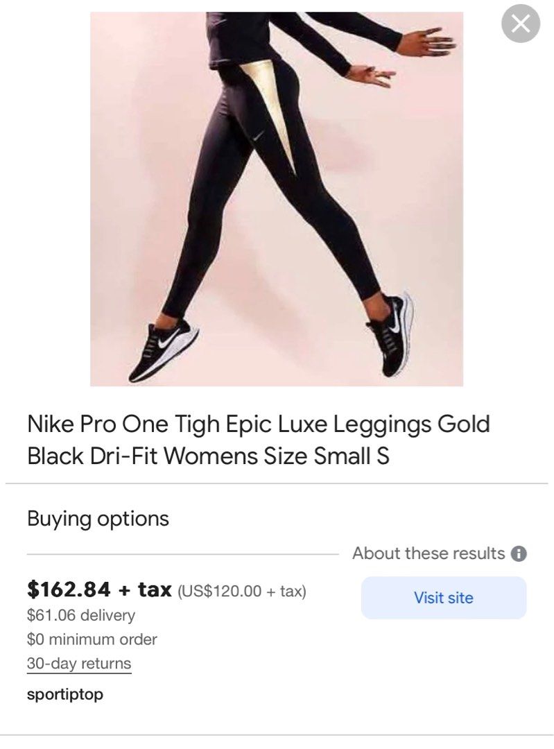 S size•Authentic Nike•One Leggings Black Metallic Gold •Tight Fit •Mid  Rise•Full Length, Women's Fashion, Activewear on Carousell