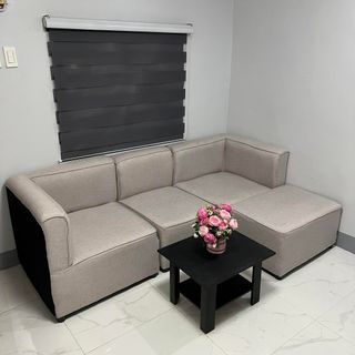 Sala set L shaped light grey fabric sofa with wood table Uratex foam / COD only !!