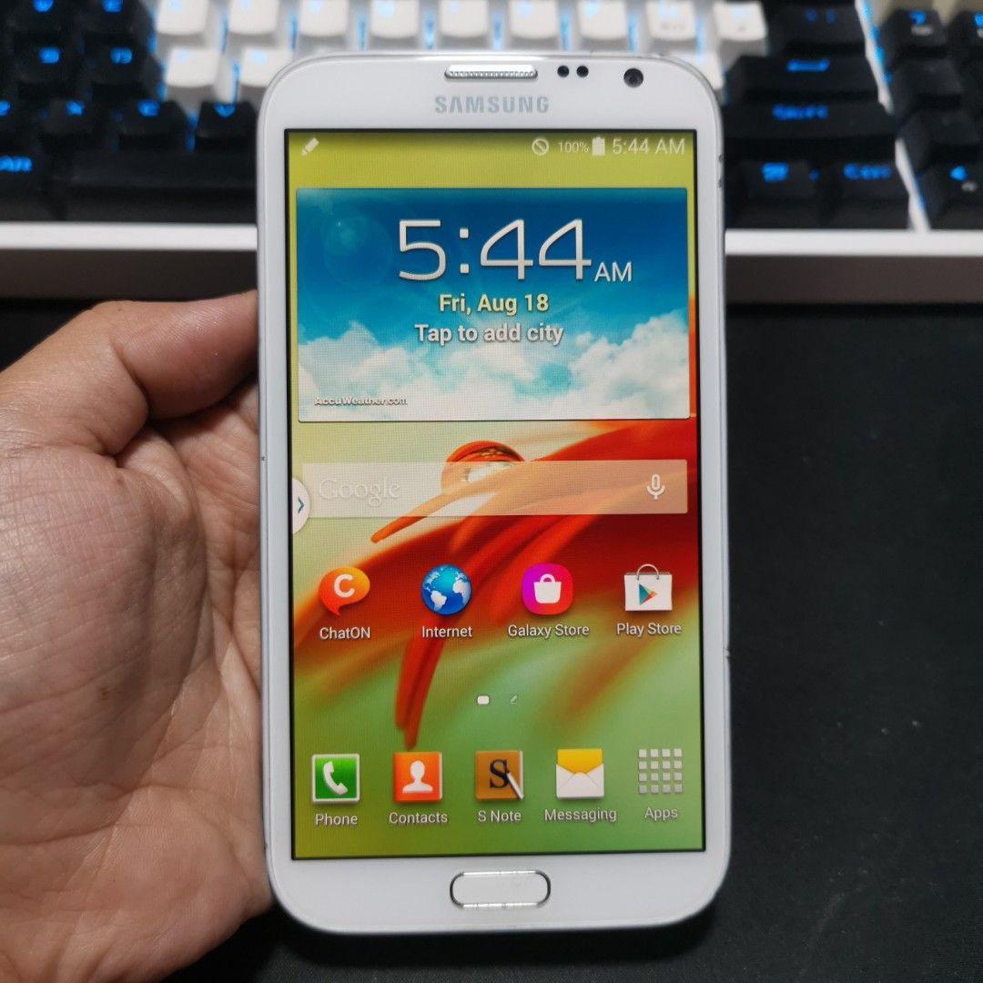 SAMSUNG Galaxy Note 2 GT-N7100 | Item Code: 116 (Category: Samsung) located in Caloocan City. Submitted by christian.montalban (Listing ID 1249671454, Image 2). Description: SAMSUNG Galaxy Note 2 GT-N7100 | Item Code: 116 Price: P1,499.00 Color: Marble White 16GB ROM | 2GB RAM 5.5" Super AMOLED LCD Display 3,100 mAh Li-Ion Removable Battery OS: Android 4.4.2 Note: No S-Pen | WIFI used Only Package: Unit Only Location: North Caloocan For Meetup: S