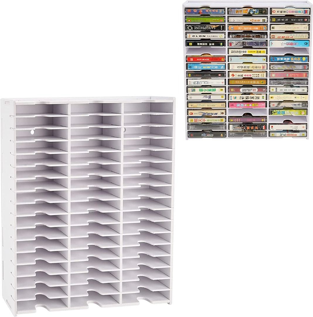 Sanfurney 51-Slot Cassette Tape Storage, Desktop Rack Audio Tape ...