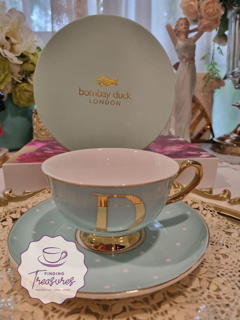 Spotty Teacup and Saucer With Alphabet D Boxed Bombay Duck, Furniture