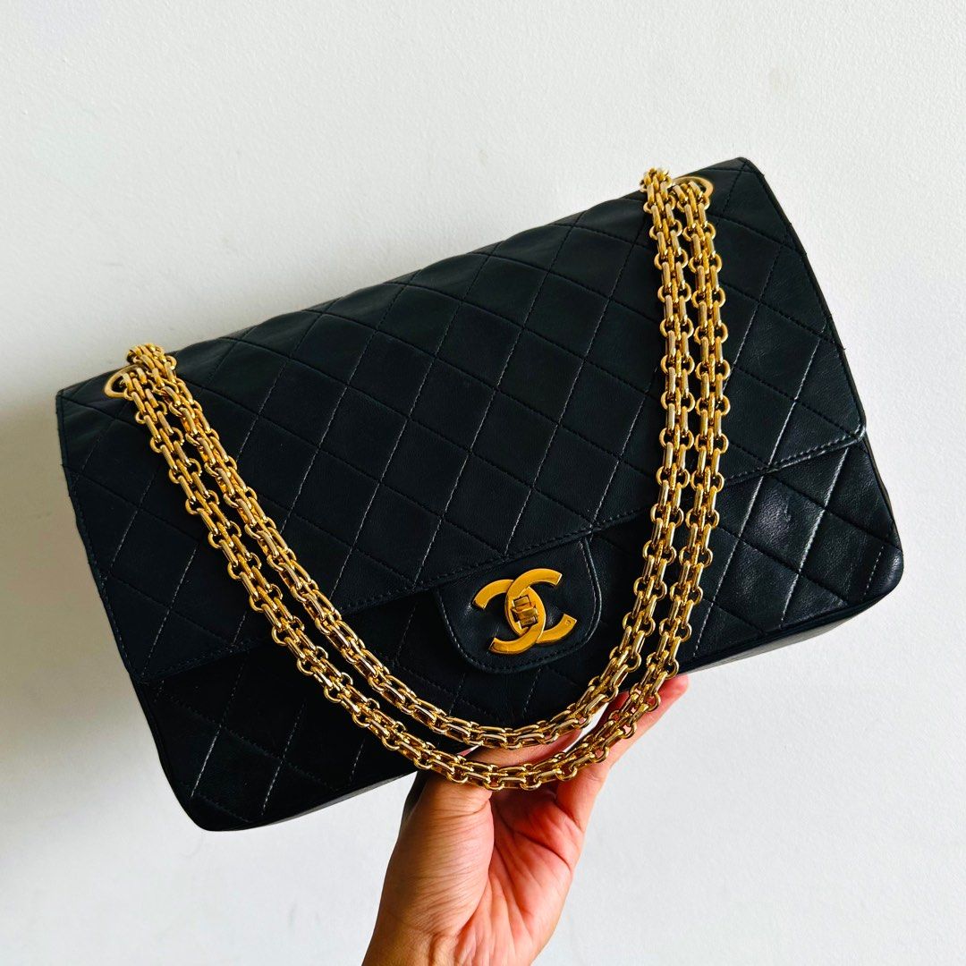 Chanel Quilted Deca Single Flap Double Chain Shoulder Bag Ghw