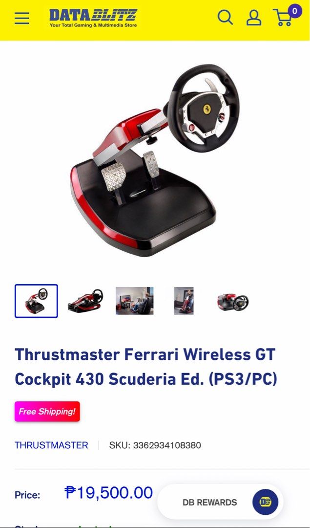Steering wheel (Category: Controllers) located in Quezon City. Submitted by jhayjaz08 (Listing ID 1249703986, Image 3). Description: thrustmaster wireless gt cockpit 430 escuderia brand new condition original price 19k data blitz selling for 5k compatible sa ps3/pc not yet tried on other gaming consoles.