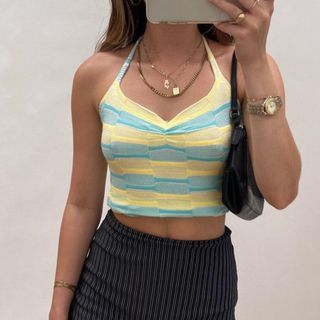 Striped Halter Top in Yellow/Green