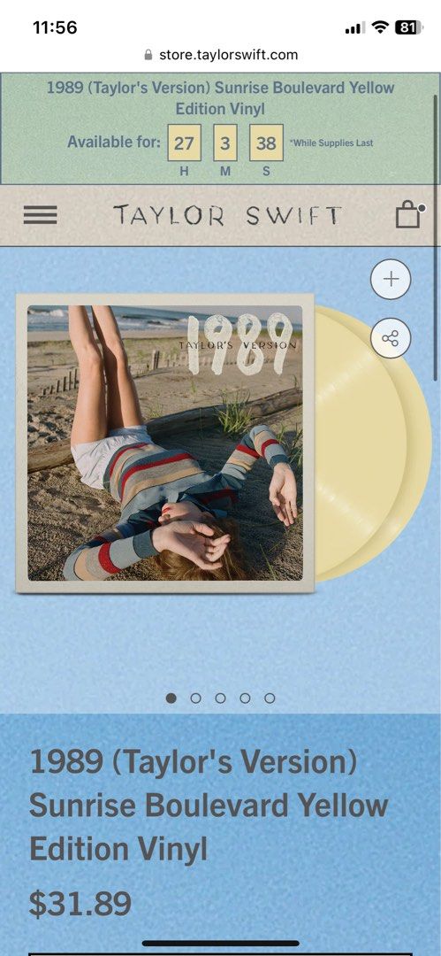 Taylor Swift 1989 Sunrise Boulevard Yellow Vinyl LIMITED EDITION ...