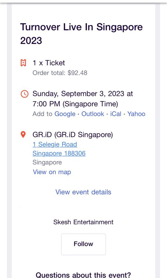 Turnover Concert Tickets (SG), Tickets & Vouchers, Event Tickets on