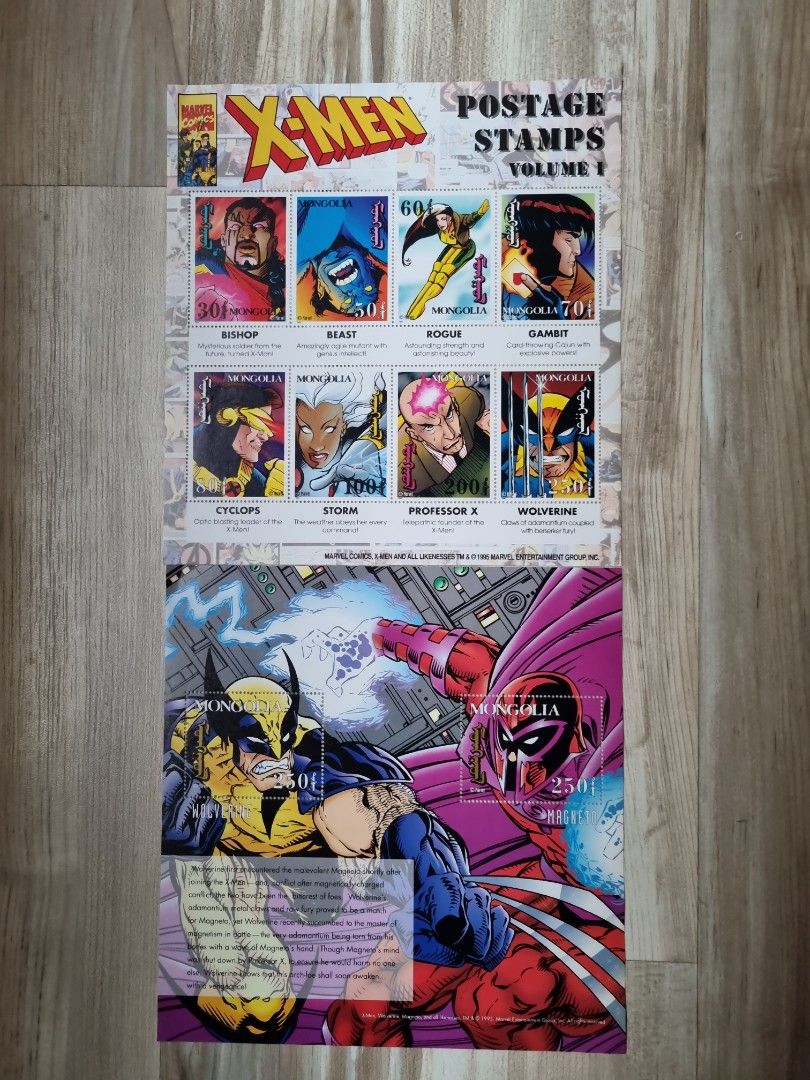 Uncut XMen (Marvel Comics) stamp sheet from Mongolia, Hobbies & Toys