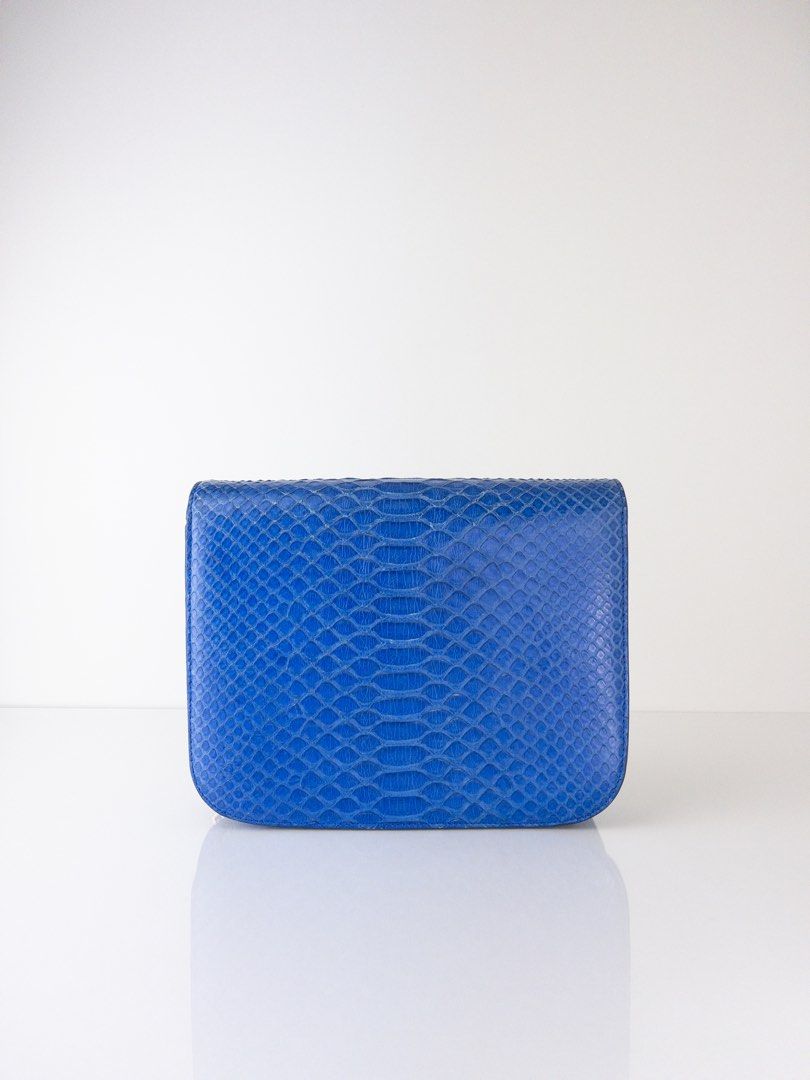 USED CELINE 189174 PYTHON MEDIUM CLASSIC BOX BAG BLUE