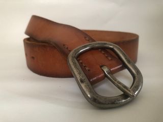 Vintage Genuine Burnished Leather Belt with Solid Steel Buckle