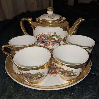 Vintage Golden Dragon Phoenix Wedding Tea Set