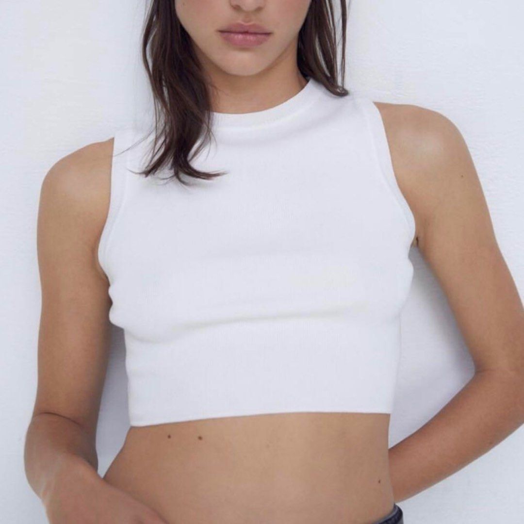 White mock top neck crop top