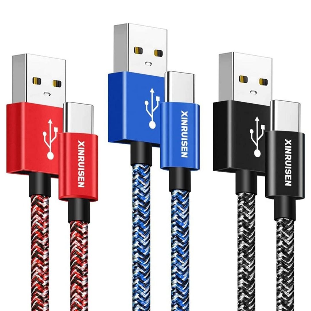 Xinruisen Usb C Cable 3Pack 1M Type C Fast Charging Lead Braided Usb C  Phone Charger