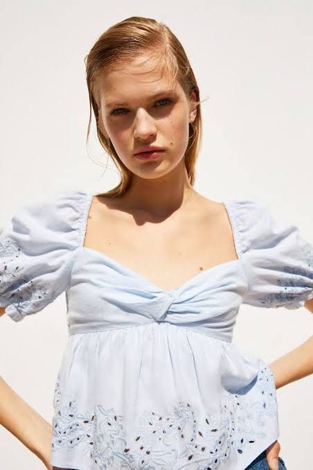 Zara baby blue embroidery smock neck (katbol), Fesyen Wanita, Pakaian  Wanita, Atasan di Carousell