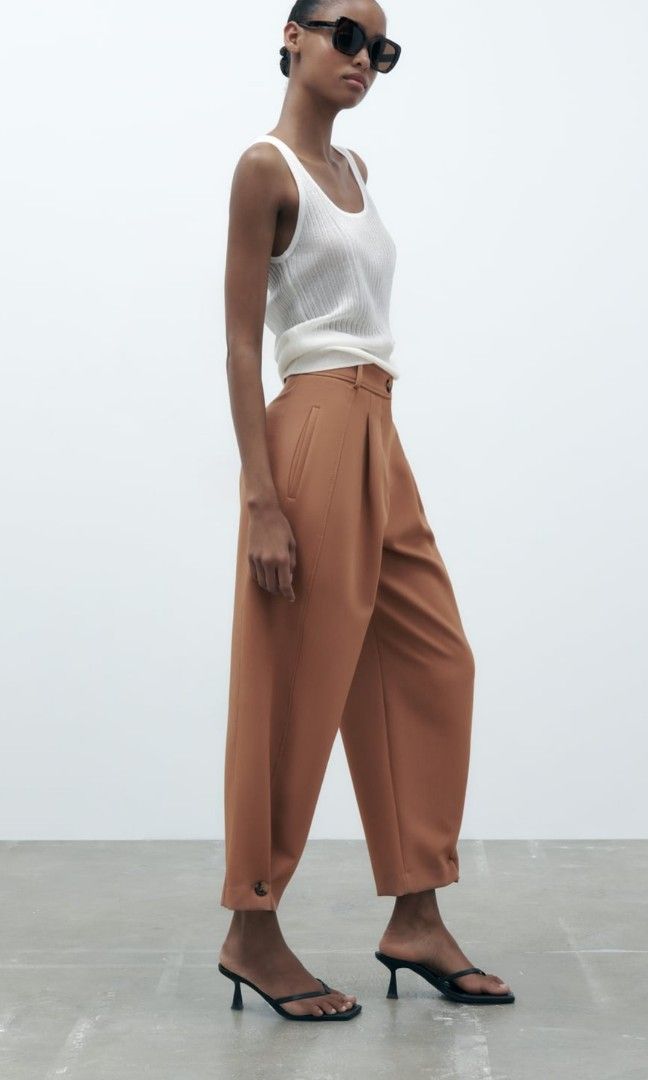 NWT Zara Men's USA 36/EUR 46 Carrot Fit Cropped Pants Black | eBay