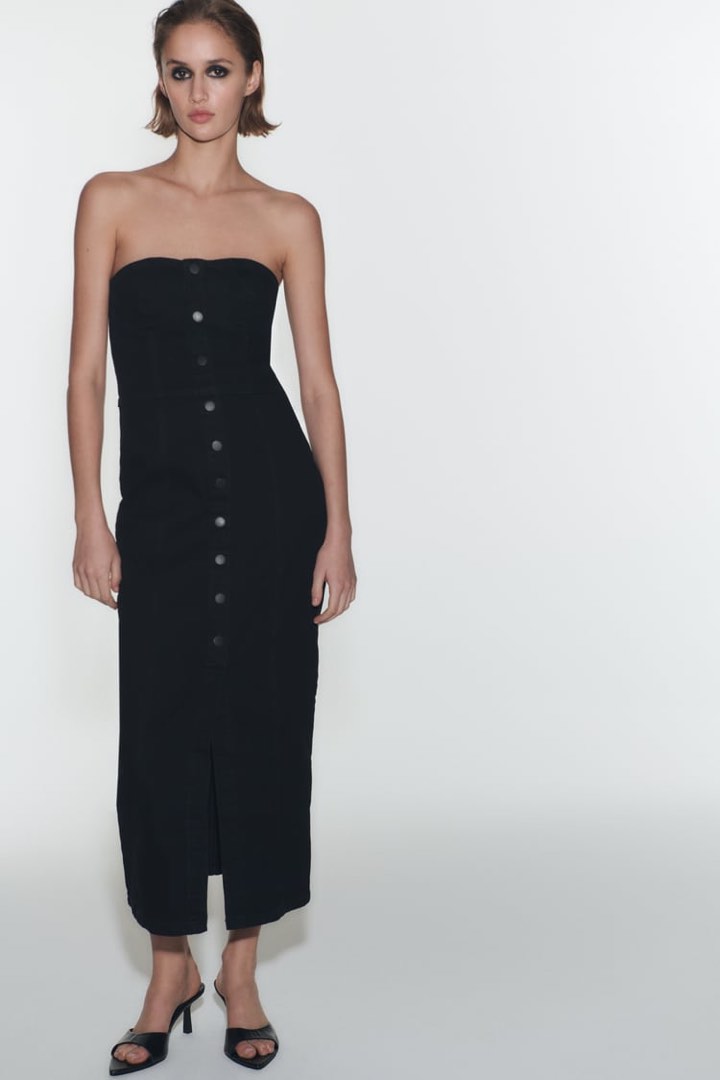 ZARA Denim Bustier Midi Dress on Carousell