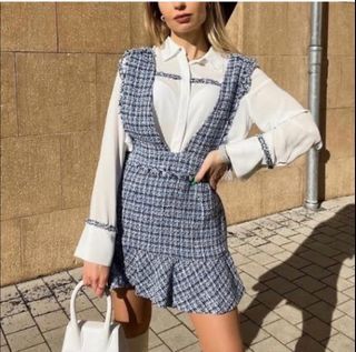 🔥 SALE 🔥 ZARA TWEED OVERALL DRESS BIRU JUMPSUIT BIRU MEWAH TWED TWEET