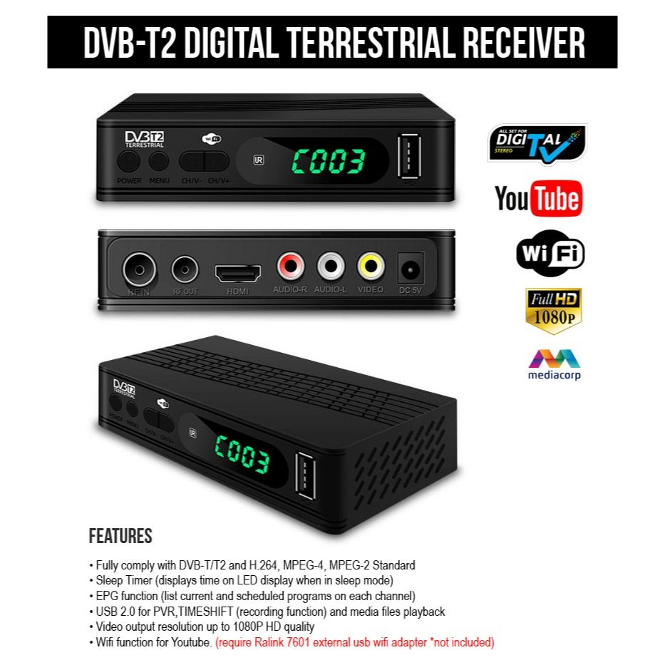2023 DVBT2 Digital TV Box Singapore Receiver KNT2302, TV & Home
